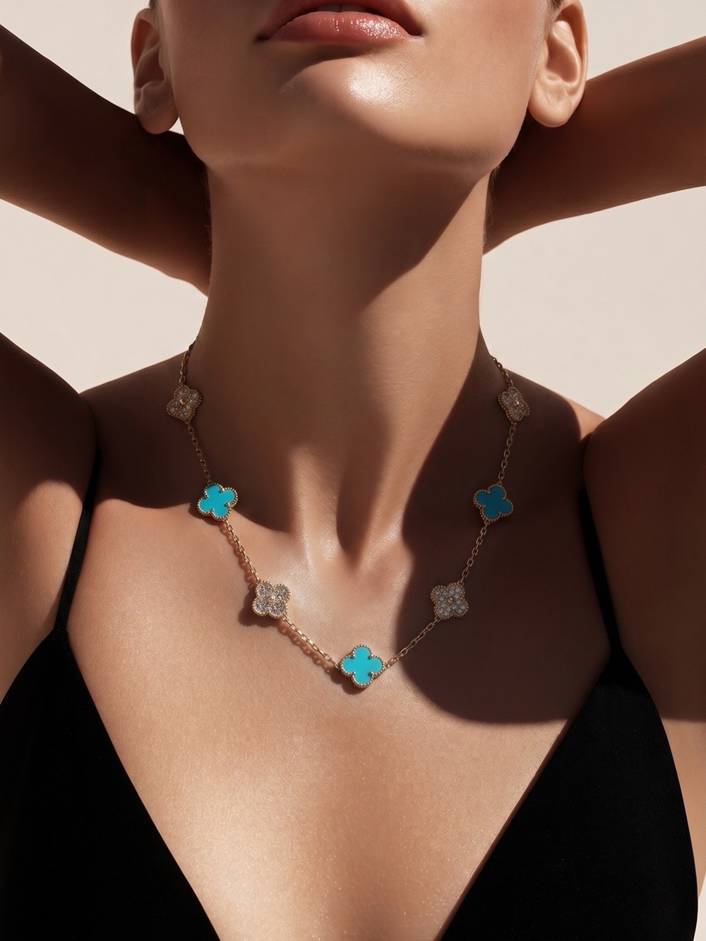 Park Lane Malibu Qua-trefoil Turquoise Lucite Pave Clover Necklace